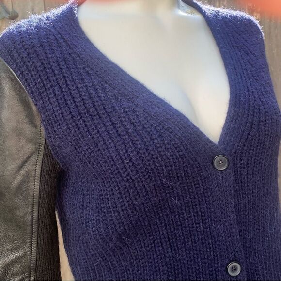 Maje Ornella Al-paca/Wool Blend Lambs Leather cardigan size 1/S - Picture 2 of 9